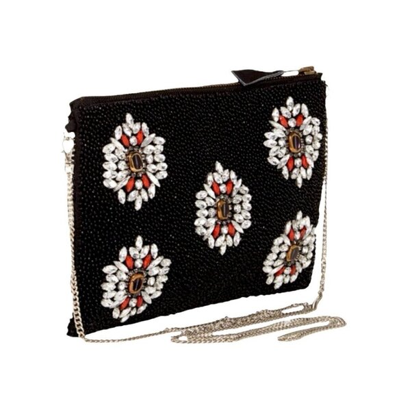 NEW G-Lish Anthropologie Beaded Clutch Shoulder Bag Black Chain Strap Goth 90s - Picture 1 of 12